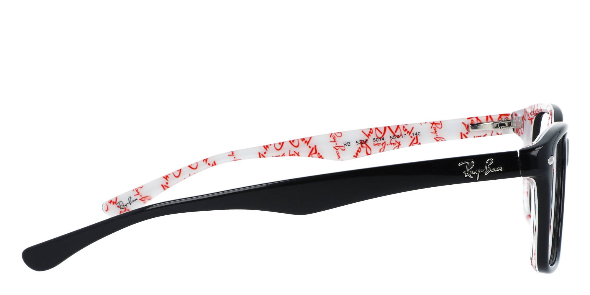 Ray-Ban RB5228 5014 Eyeglasses Black White and Red 50-17-140 Frames Only RayBan Black Red Interior Wayfarer Glasses Flex Temples RB  main image 3