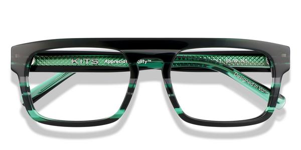 KITS Crest Ltd - Black and Green Stripes, Acetate, Flat-Top frame