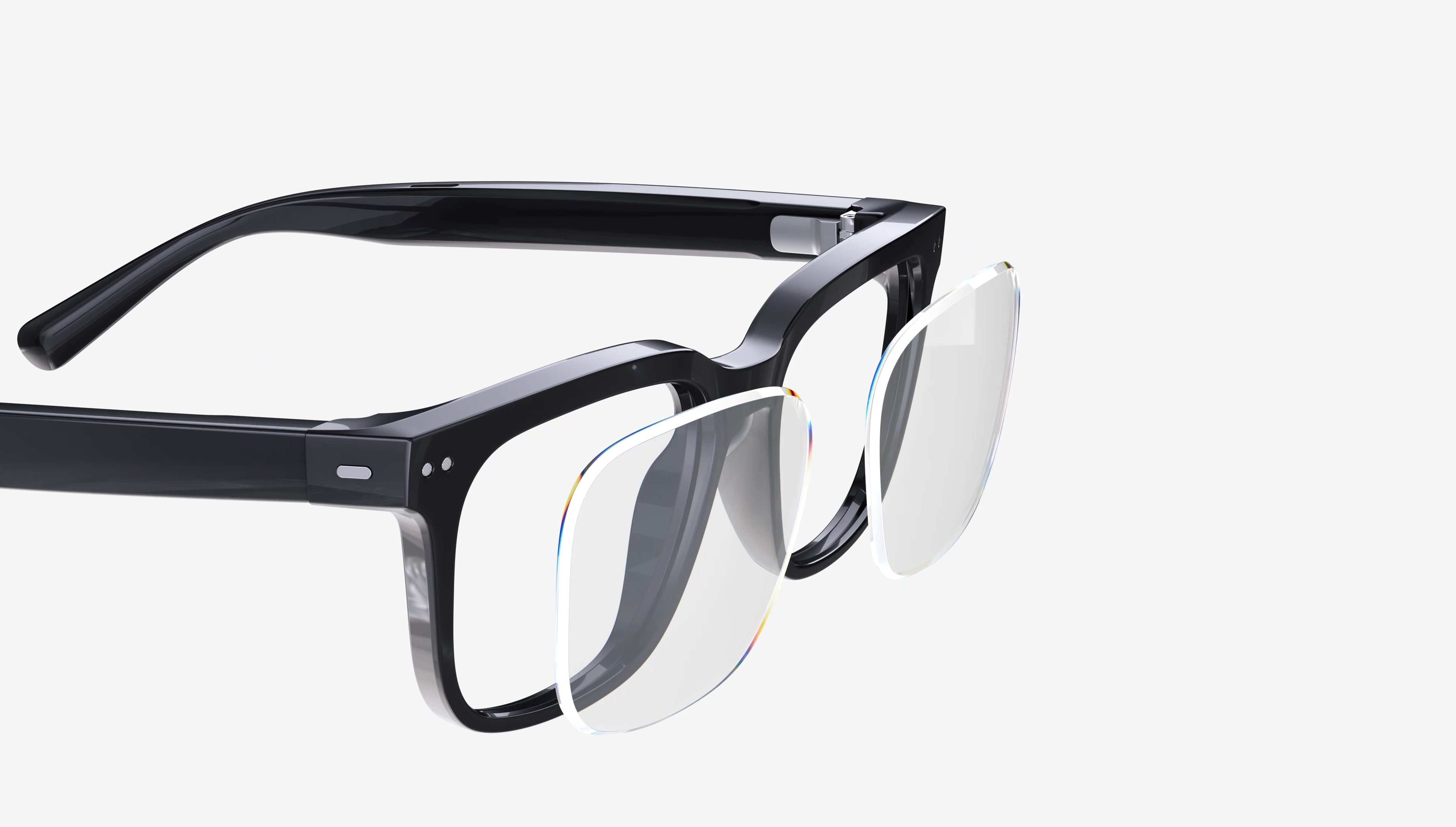 Nuance Audio Square hearing glasses with prescription lenses exploded view